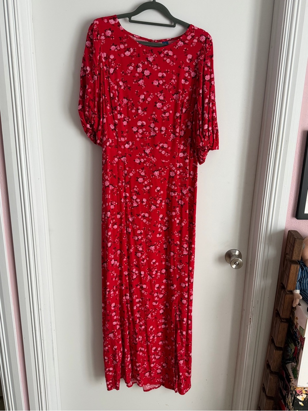 Old Navy Red Floral Maxi Dress with Pink Accents